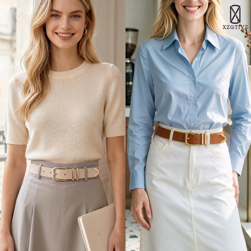 Women's Leather Waist Belts with Gold Buckle 3-Pack