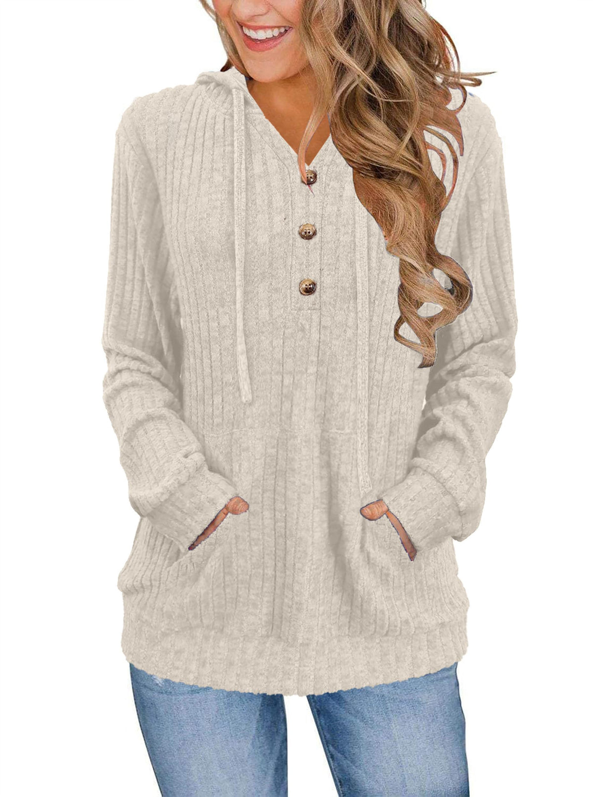 XMTOPYE Women's Henley Neck Pullover Hoodie Sweater