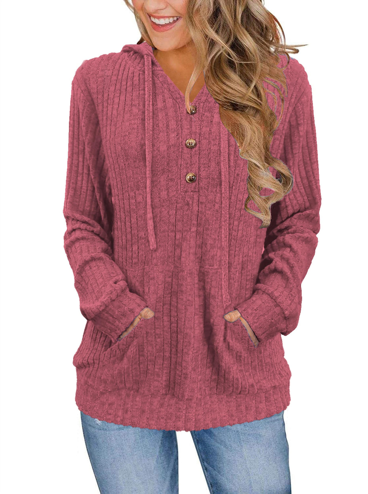 XMTOPYE Women's Henley Neck Pullover Hoodie Sweater