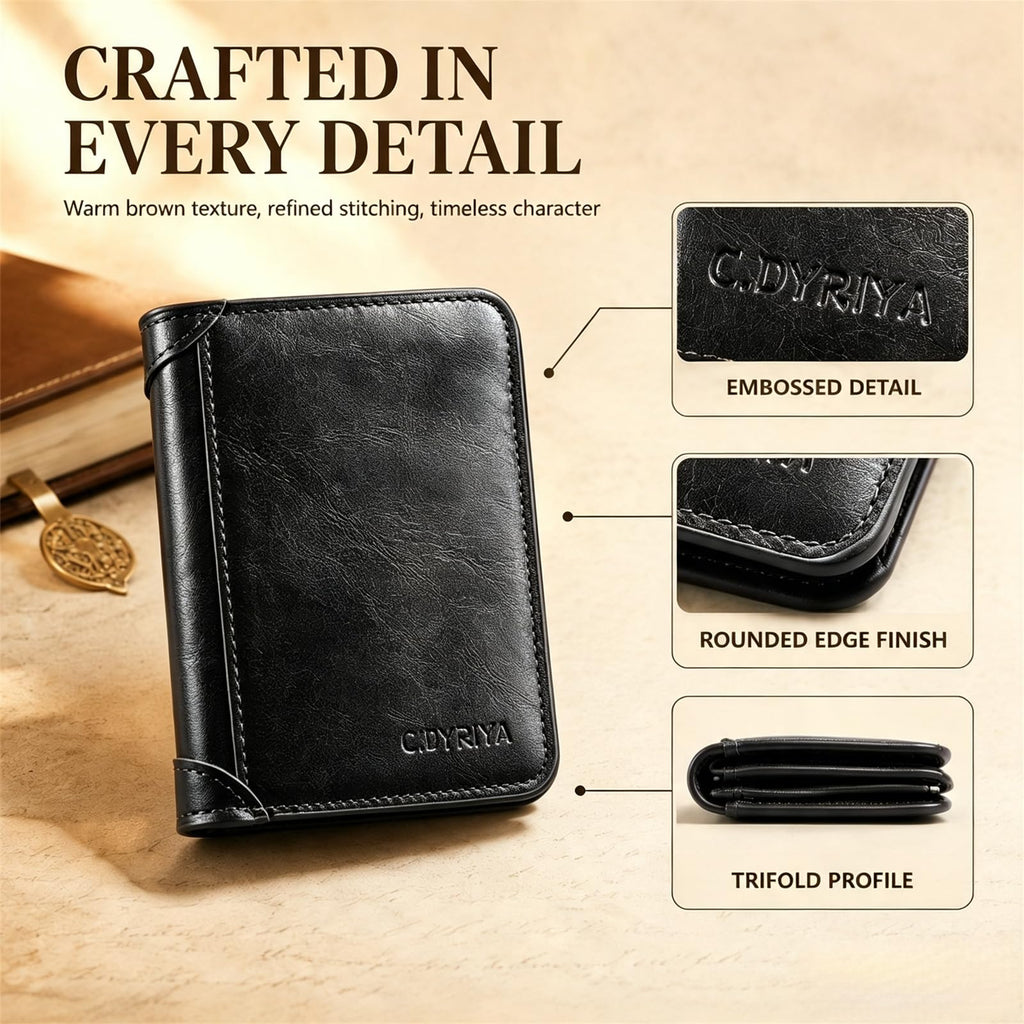 Men's Slim Trifold Leather Wallet with Compact Design
