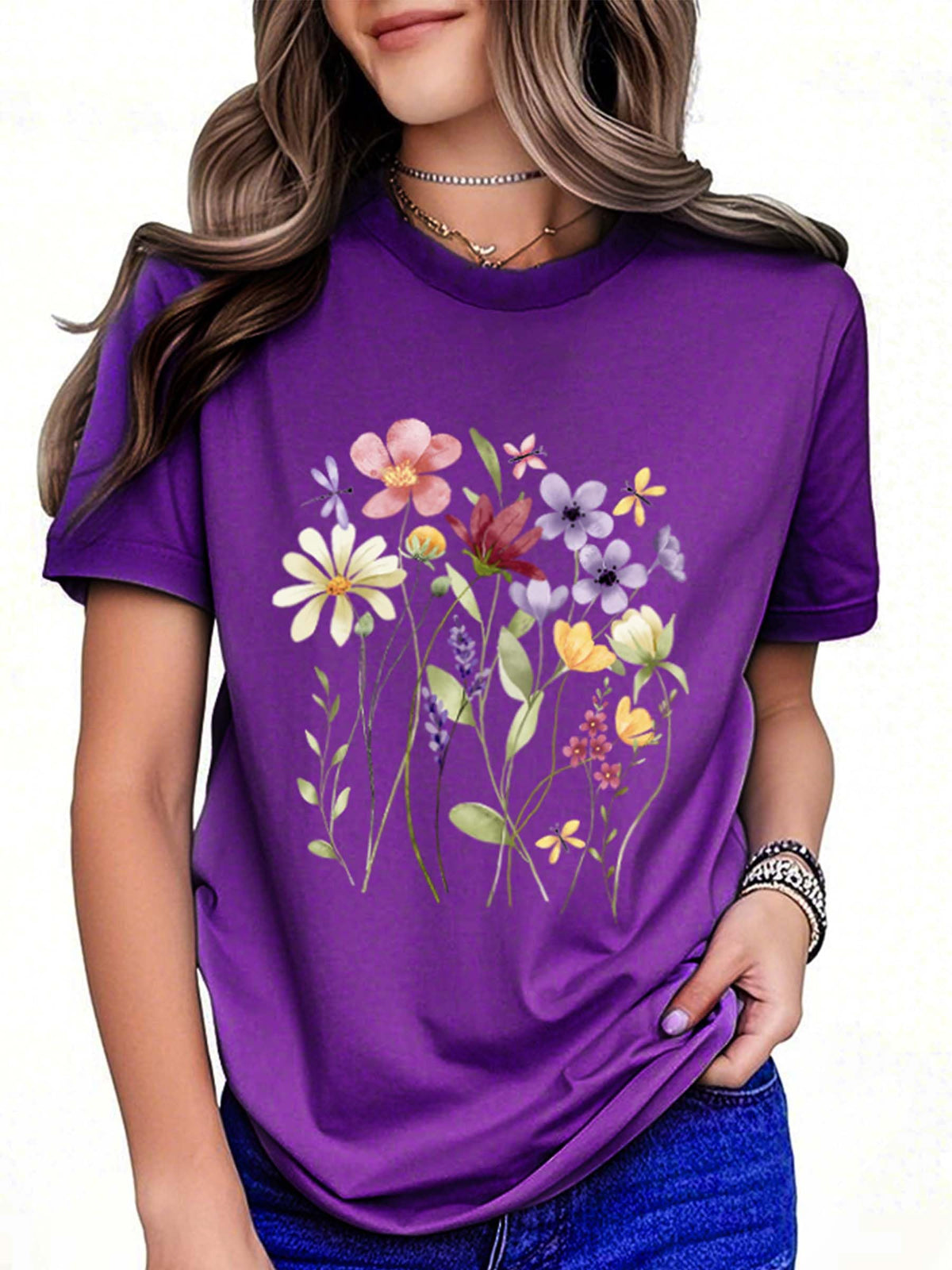 Women's Vintage Wildflower Graphic Short-Sleeve T-Shirt