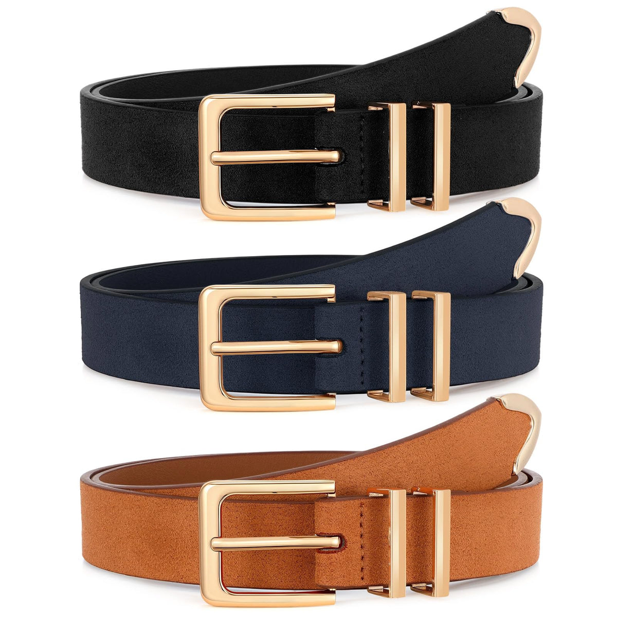 Women's Leather Waist Belts with Gold Buckle 3-Pack