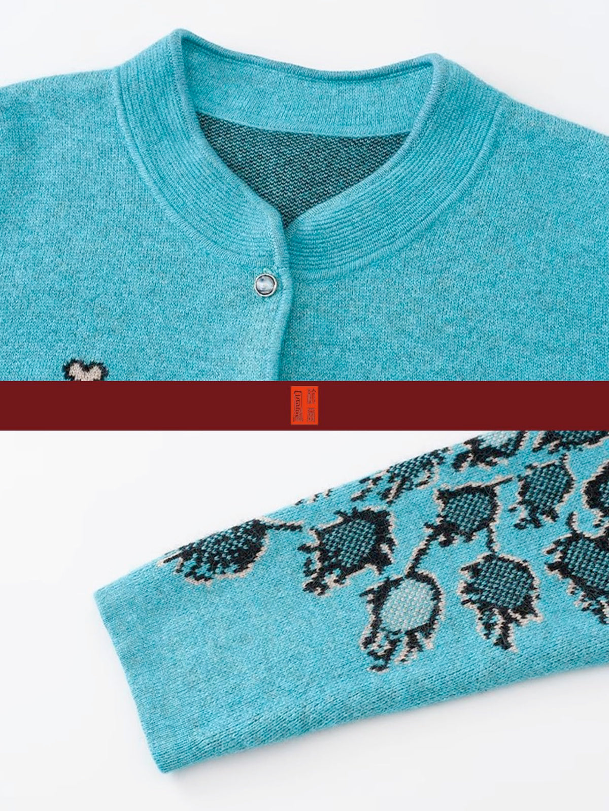 Women's Thickened Wool Jacquard Knit Cardigan - Blue