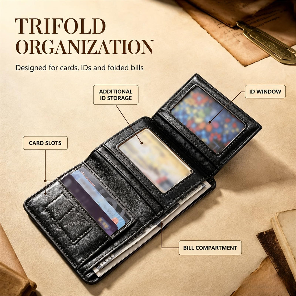 Men's Slim Trifold Leather Wallet with Compact Design