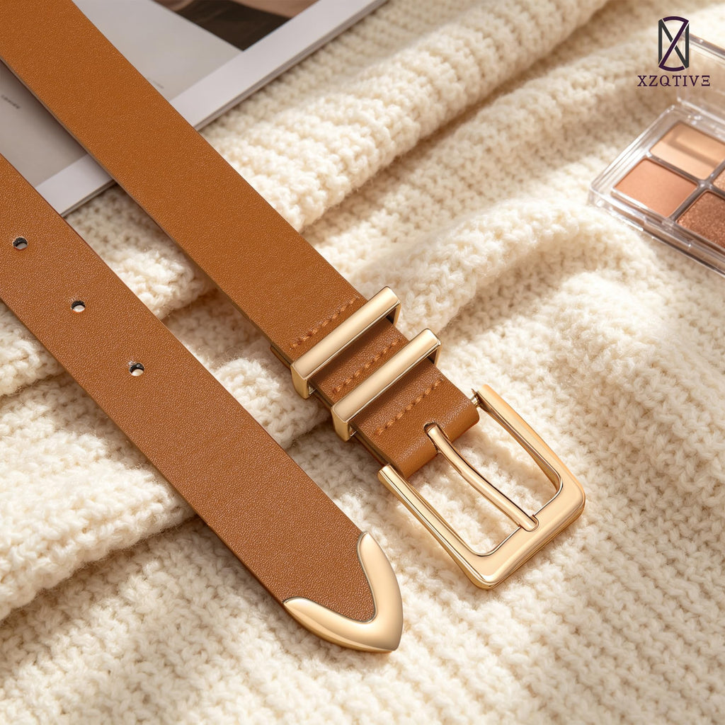 Women's Leather Waist Belts with Gold Buckle 3-Pack