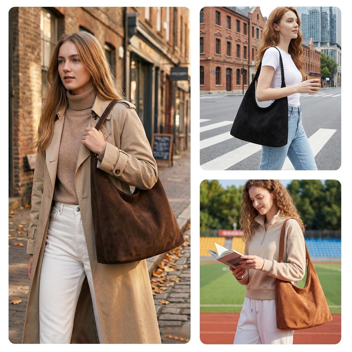 Women's Slouchy Suede Crescent Hobo Shoulder Bag