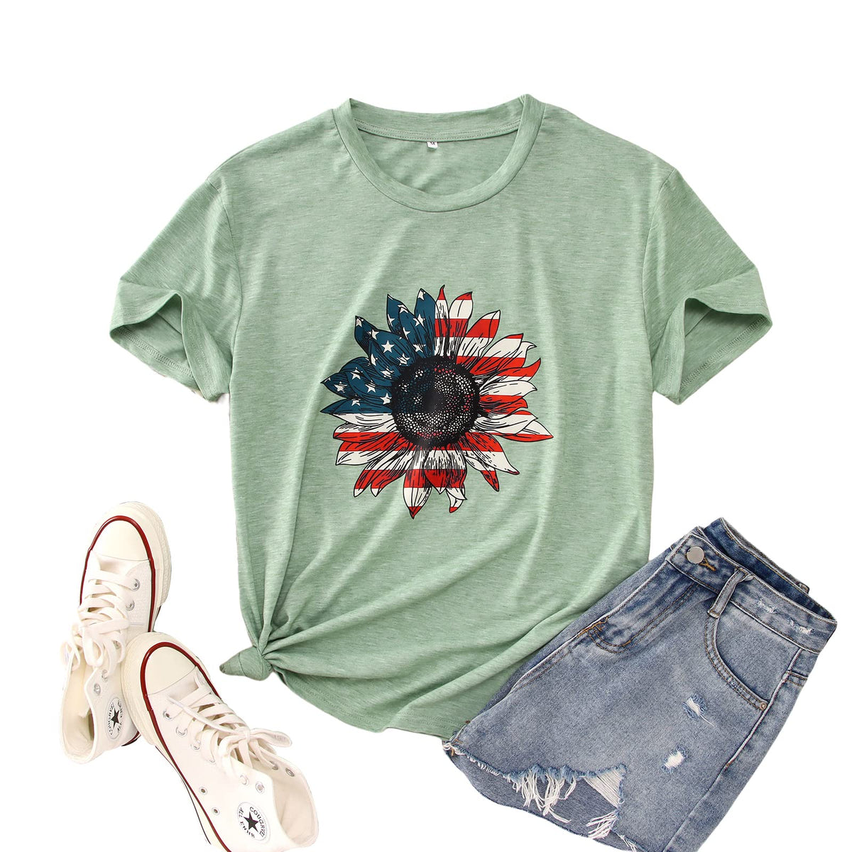 GLIGLITTR Women's Sunflower Graphic Crew-Neck T-Shirt