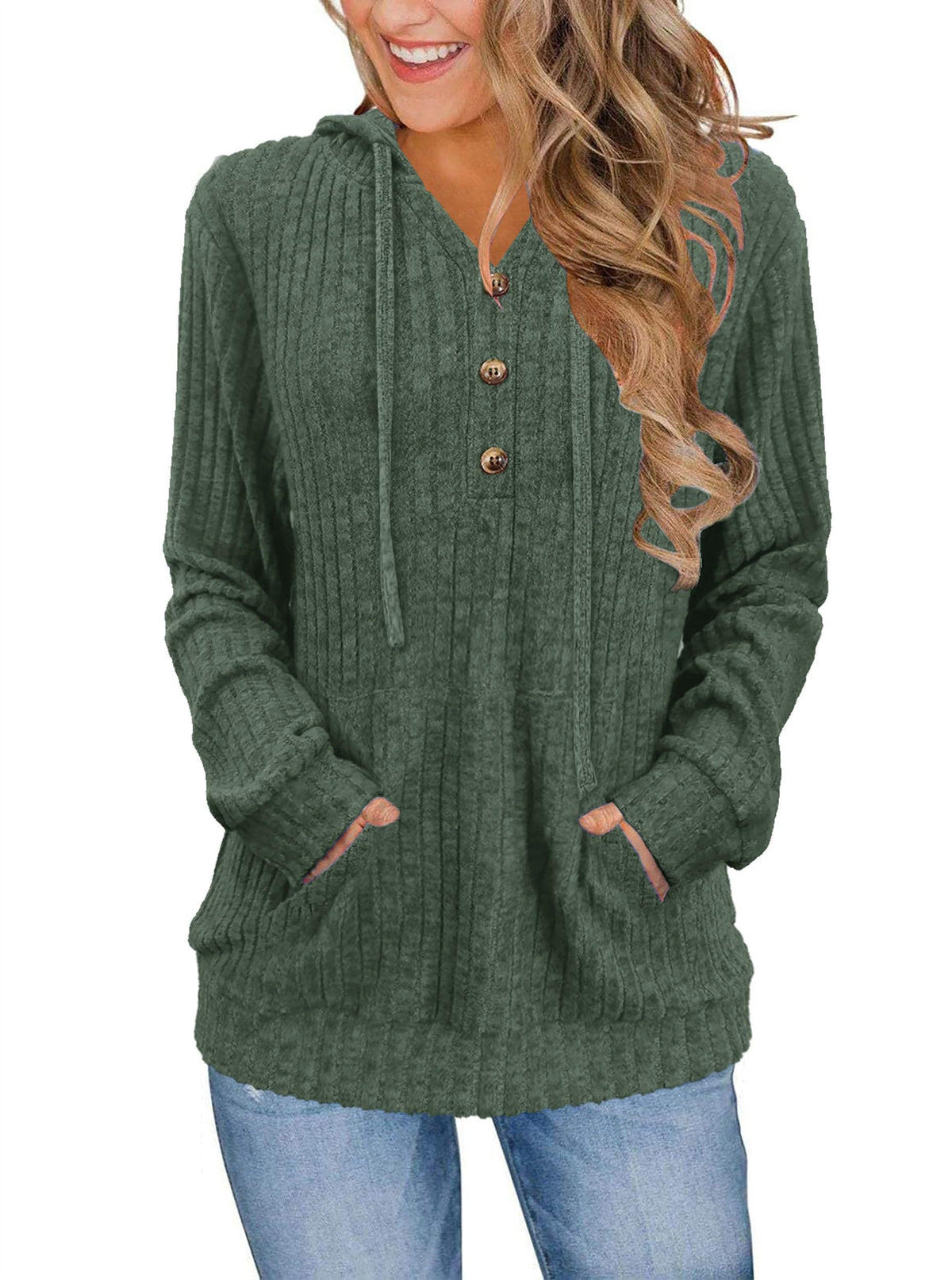 XMTOPYE Women's Henley Neck Pullover Hoodie Sweater