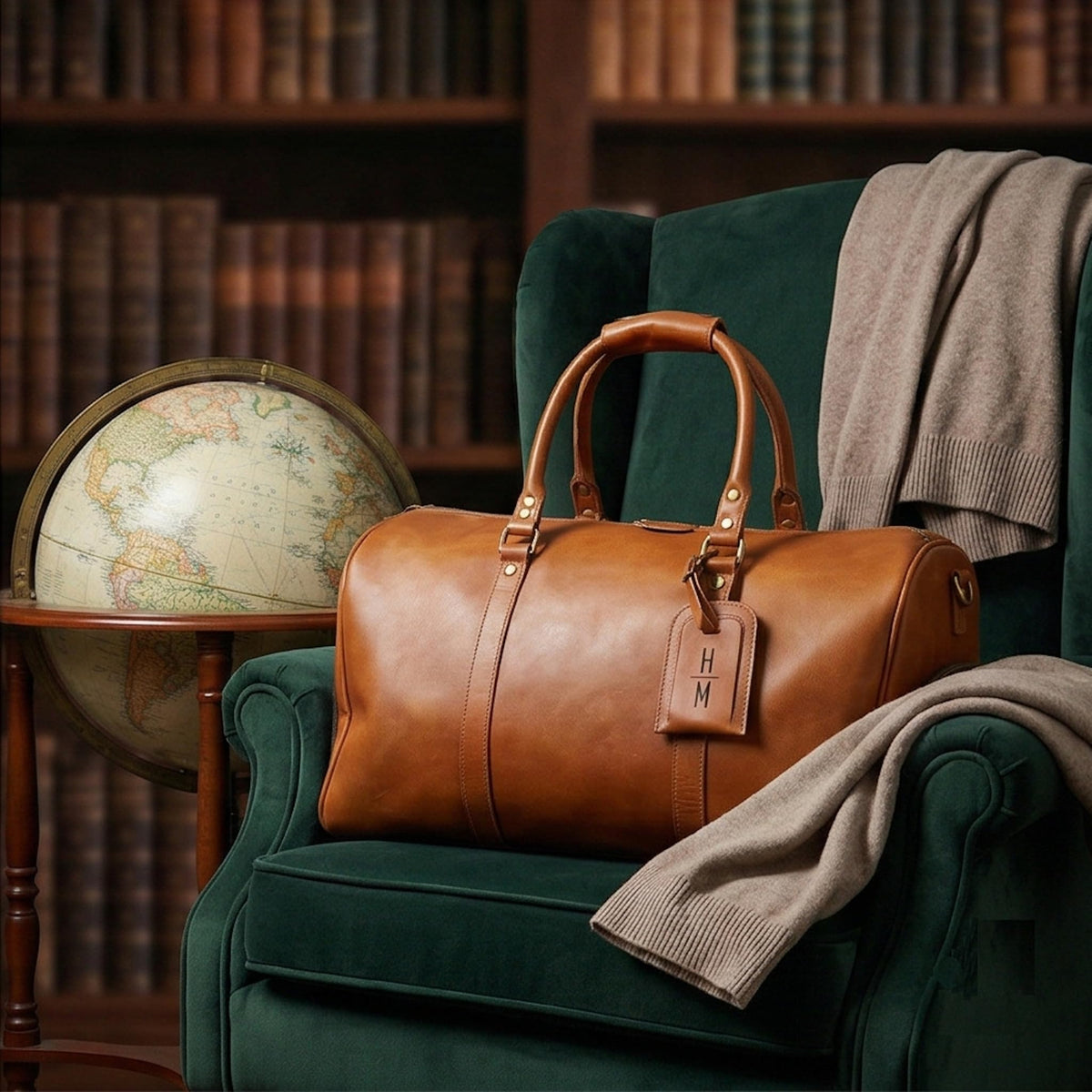 Men's Waterproof Leather Weekender Duffle Bag with Shoe Compartment