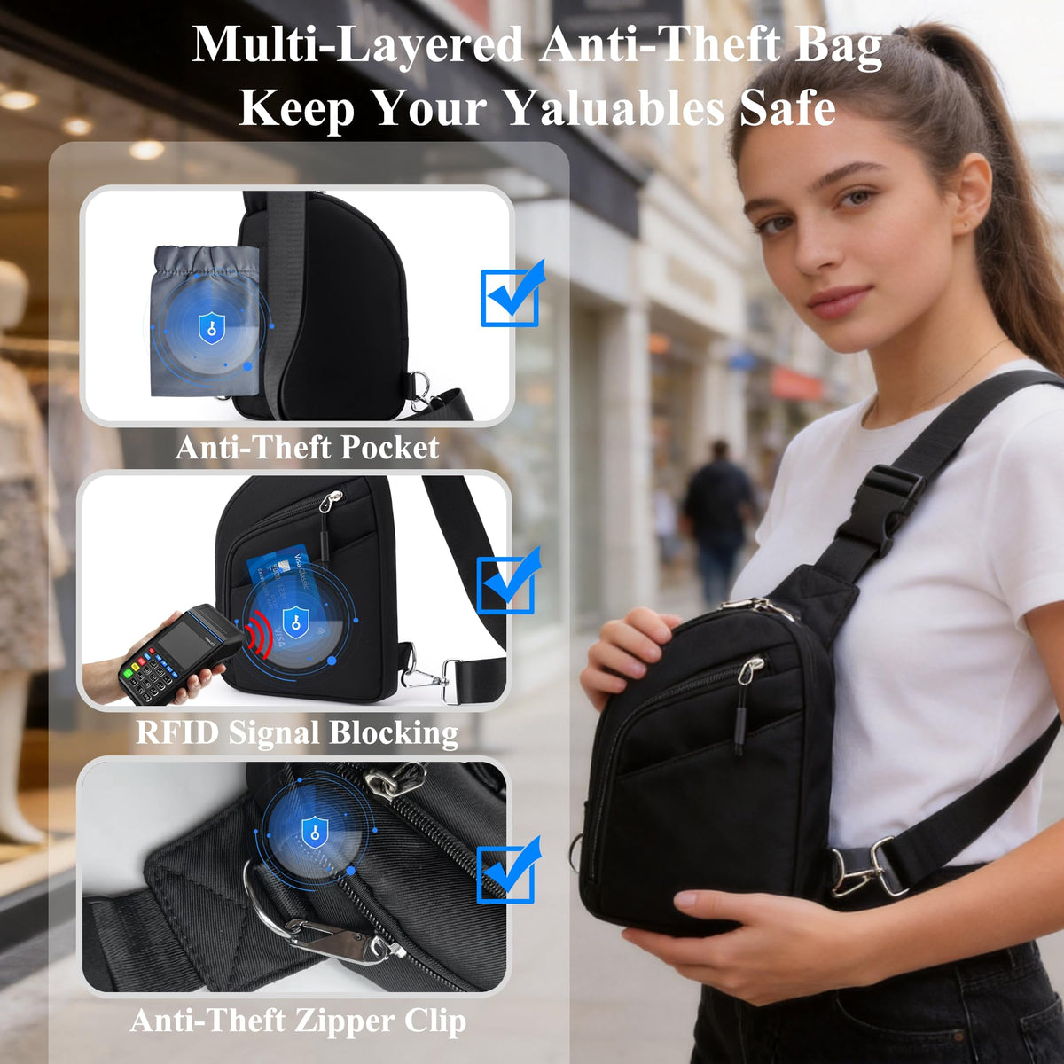 BIRDDIE Unisex Anti-Theft RFID Crossbody Sling Bag