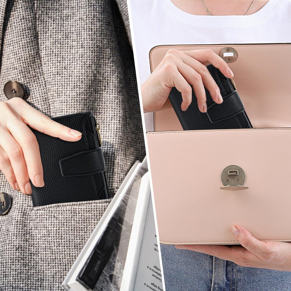 Women's Compact RFID Bifold Leather Wallet with ID Window