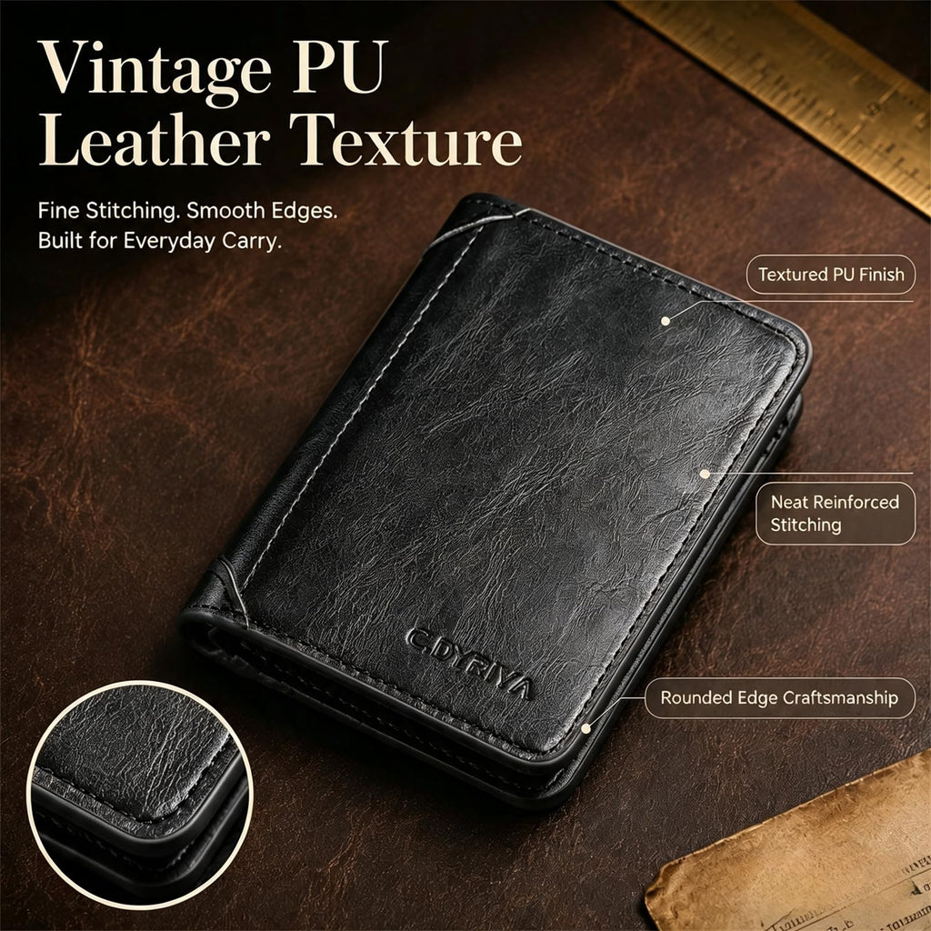 Men's Slim Trifold Leather Wallet with Compact Design