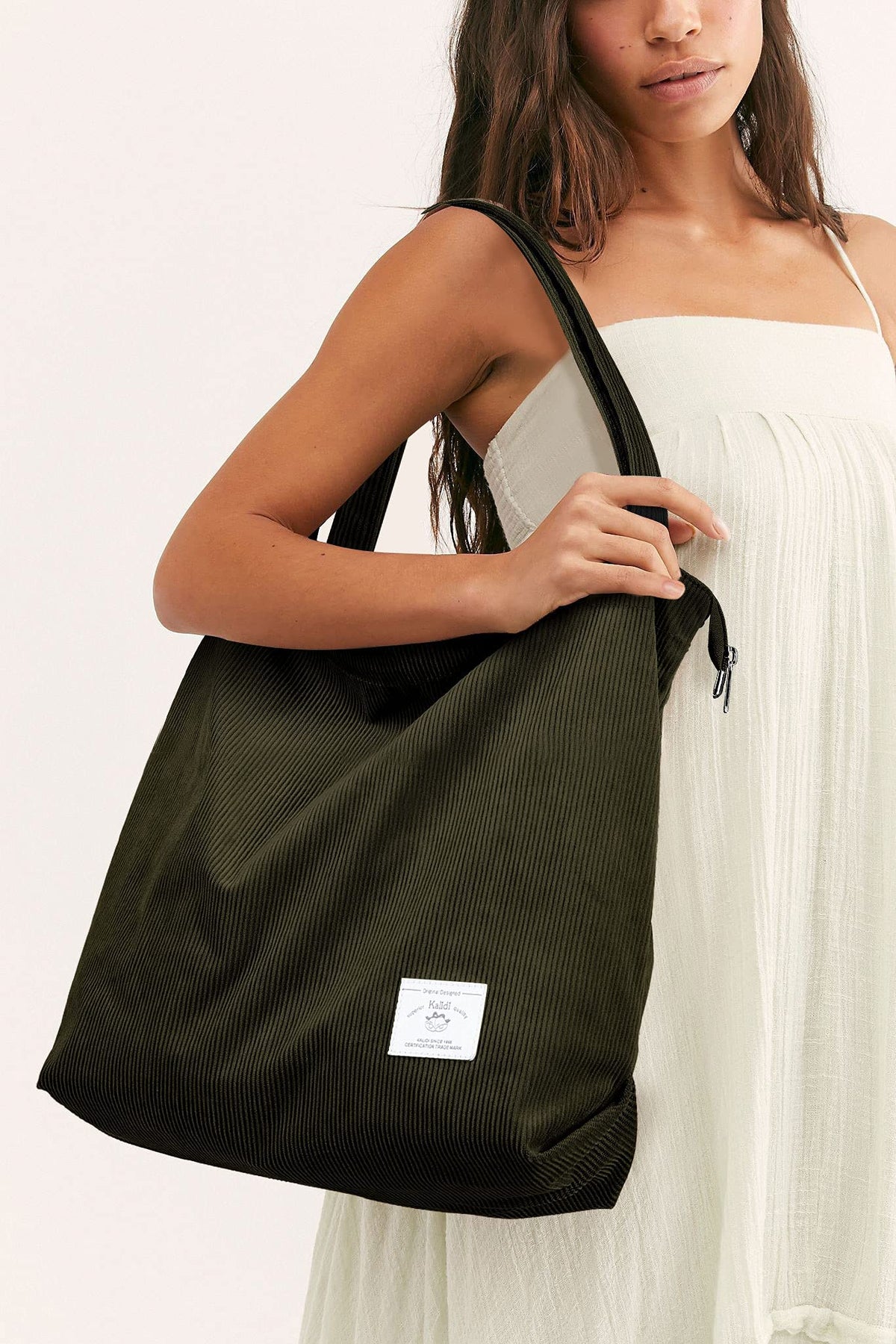 KALIDI Women's Large Corduroy Zipper Tote Shoulder Bag
