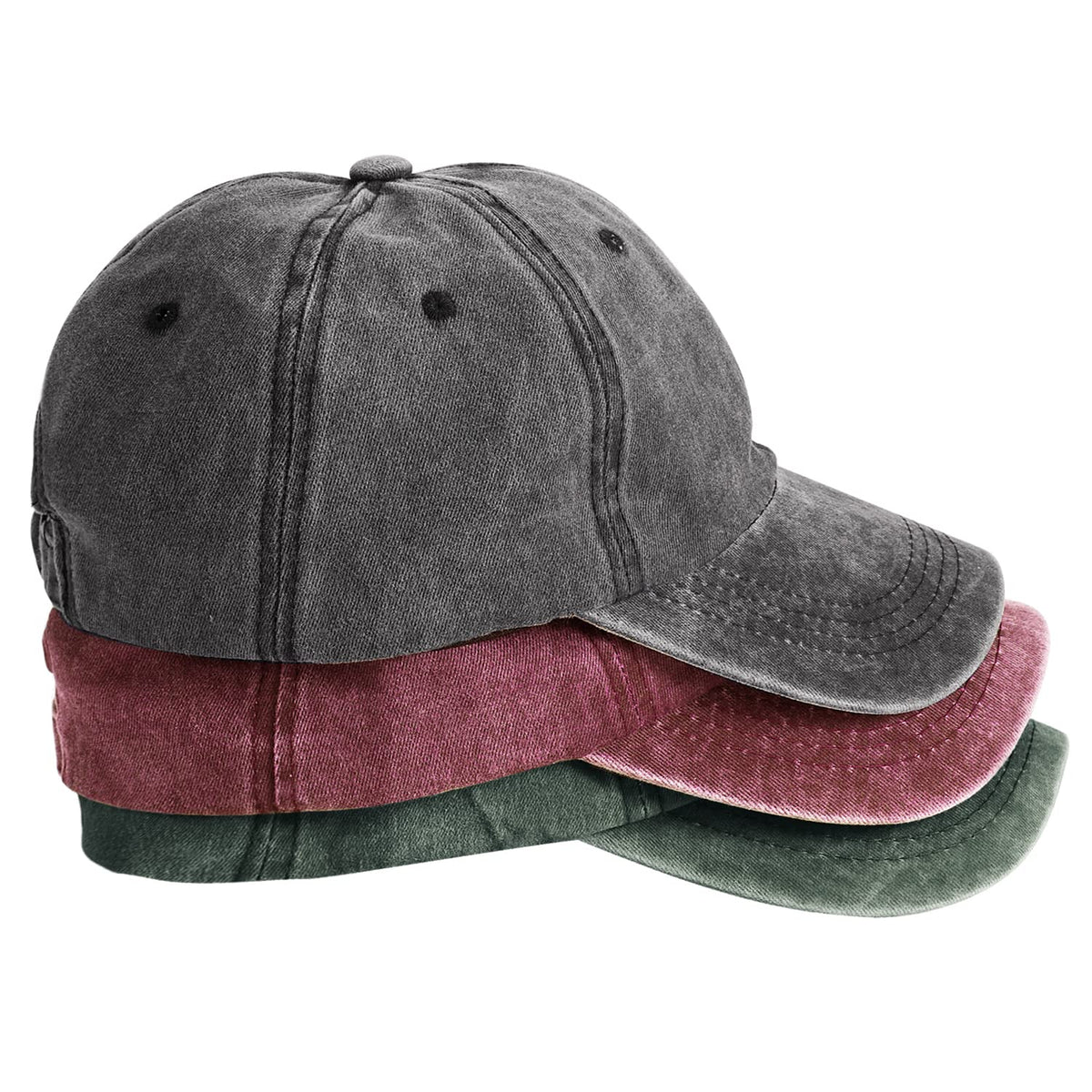 Washed Cotton Adjustable Dad Baseball Caps 3-Pack