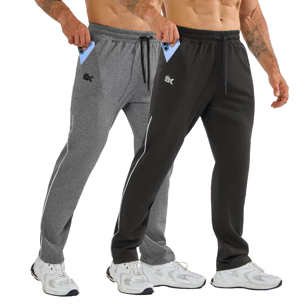 BROKIG Men's Warm Cotton Workout Jogger Sweatpants with Zip