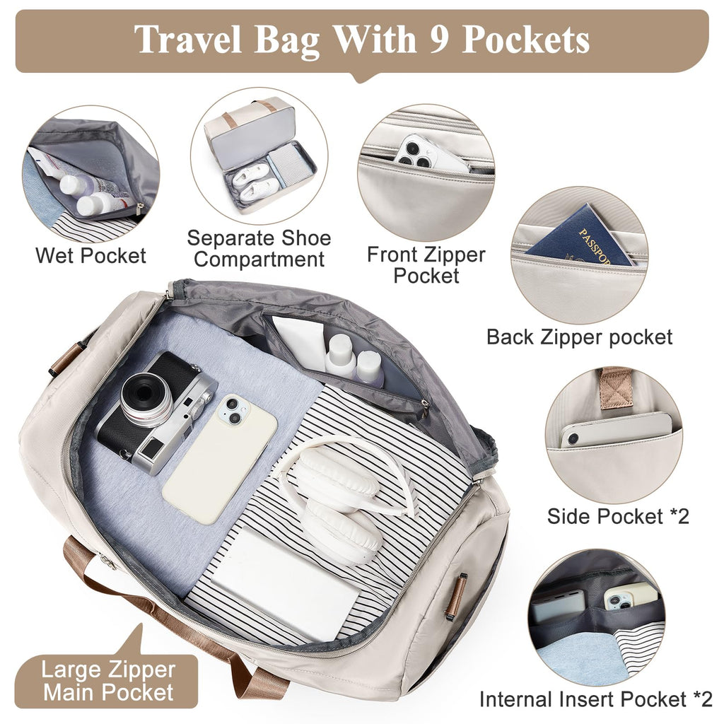 Women's Large Weekender Duffle Bag with Shoe Compartment