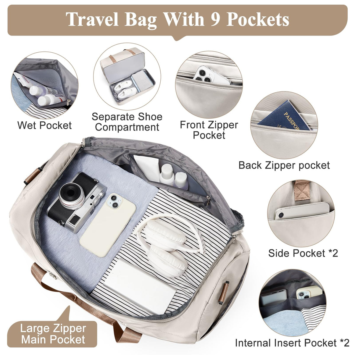 Women's Large Weekender Duffle Bag with Shoe Compartment