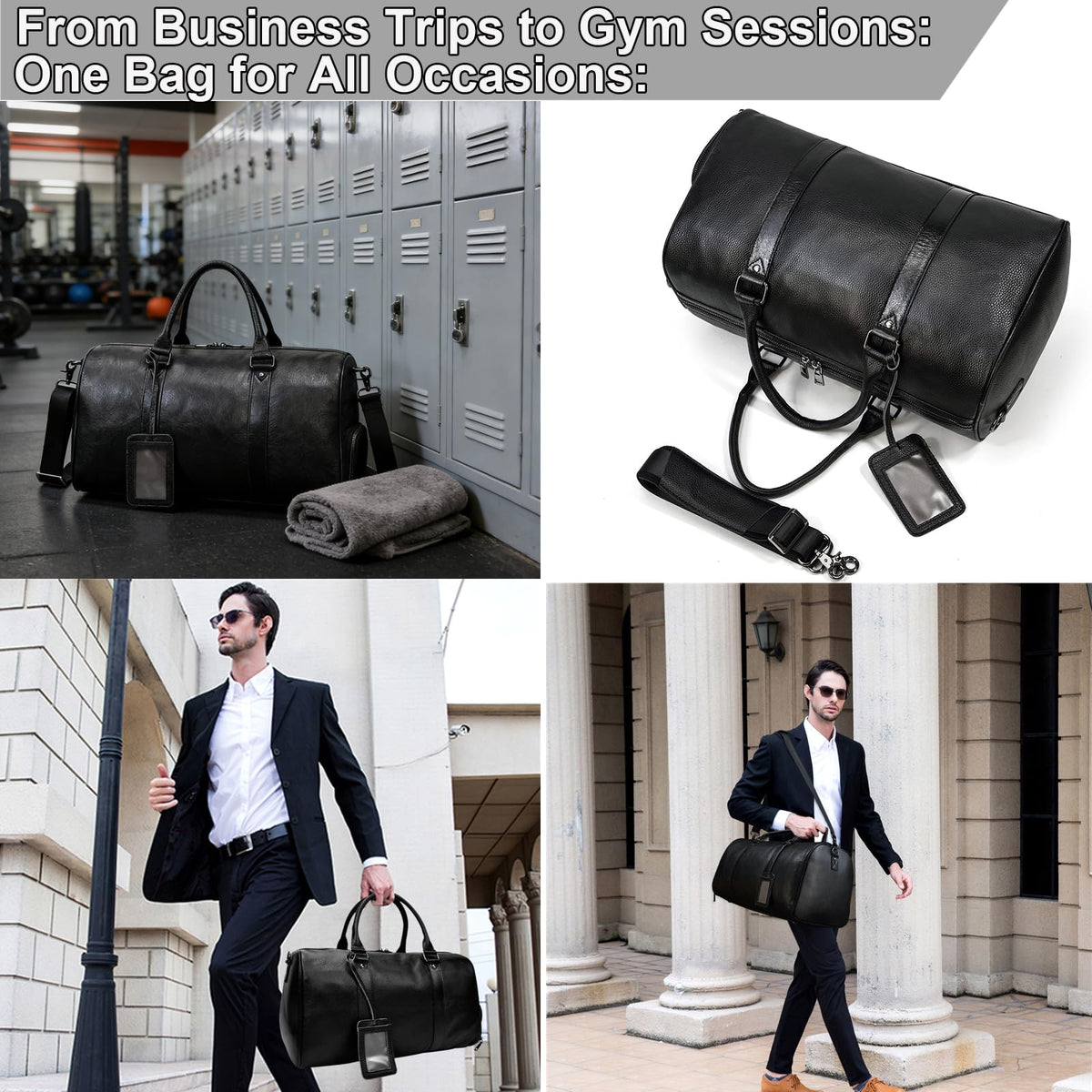 Men's Genuine Leather Weekender Travel Bag with Multi Compartments
