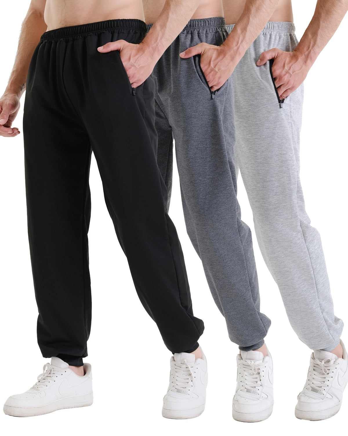 Men's Athletic Jogger Sweatpants with Zipper Pockets 3-Pack