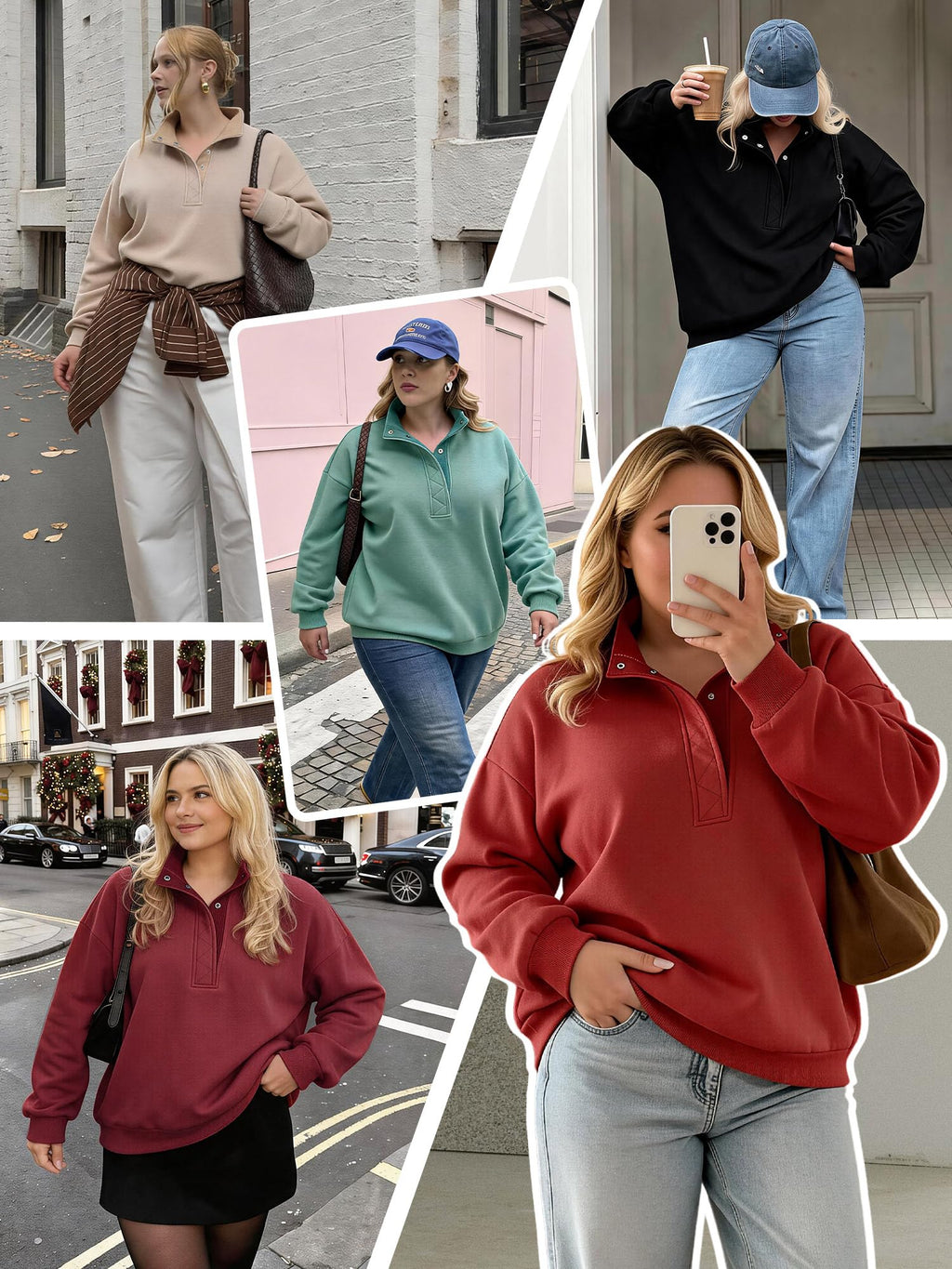 Women's Plus-Size Mock Neck Henley Pullover Sweatshirt