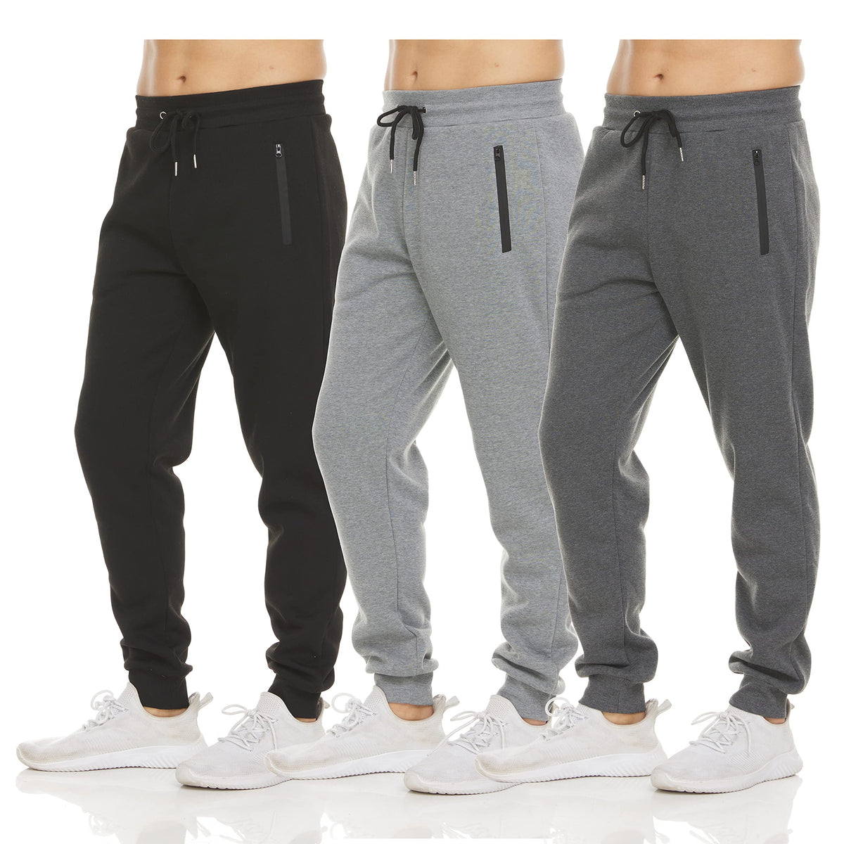 PURE CHAMP Men's Fleece Athletic Jogger Sweatpants 3-Pack
