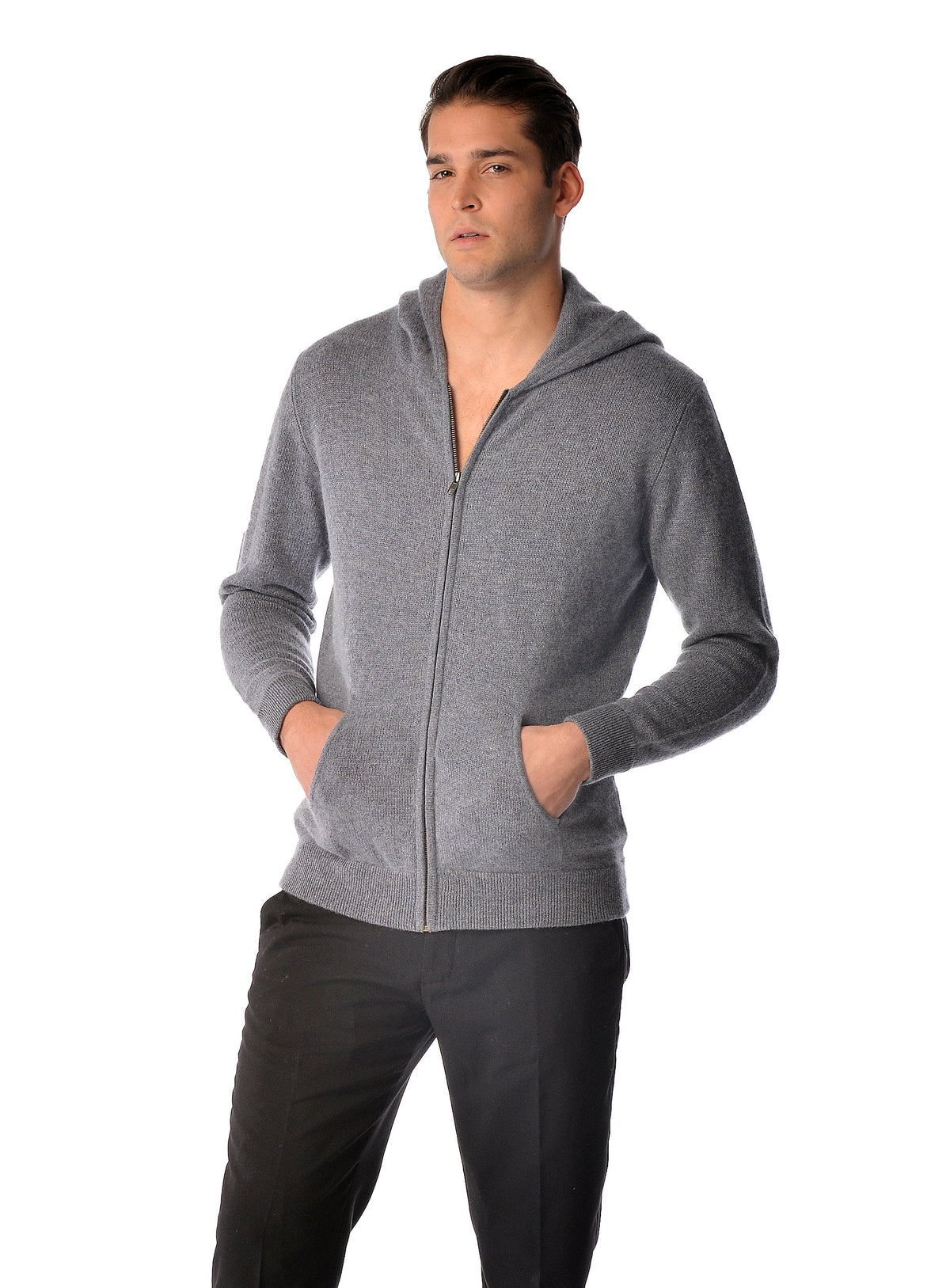 Cashmere Boutique Men's Pure Cashmere Full-Zip Hoodie