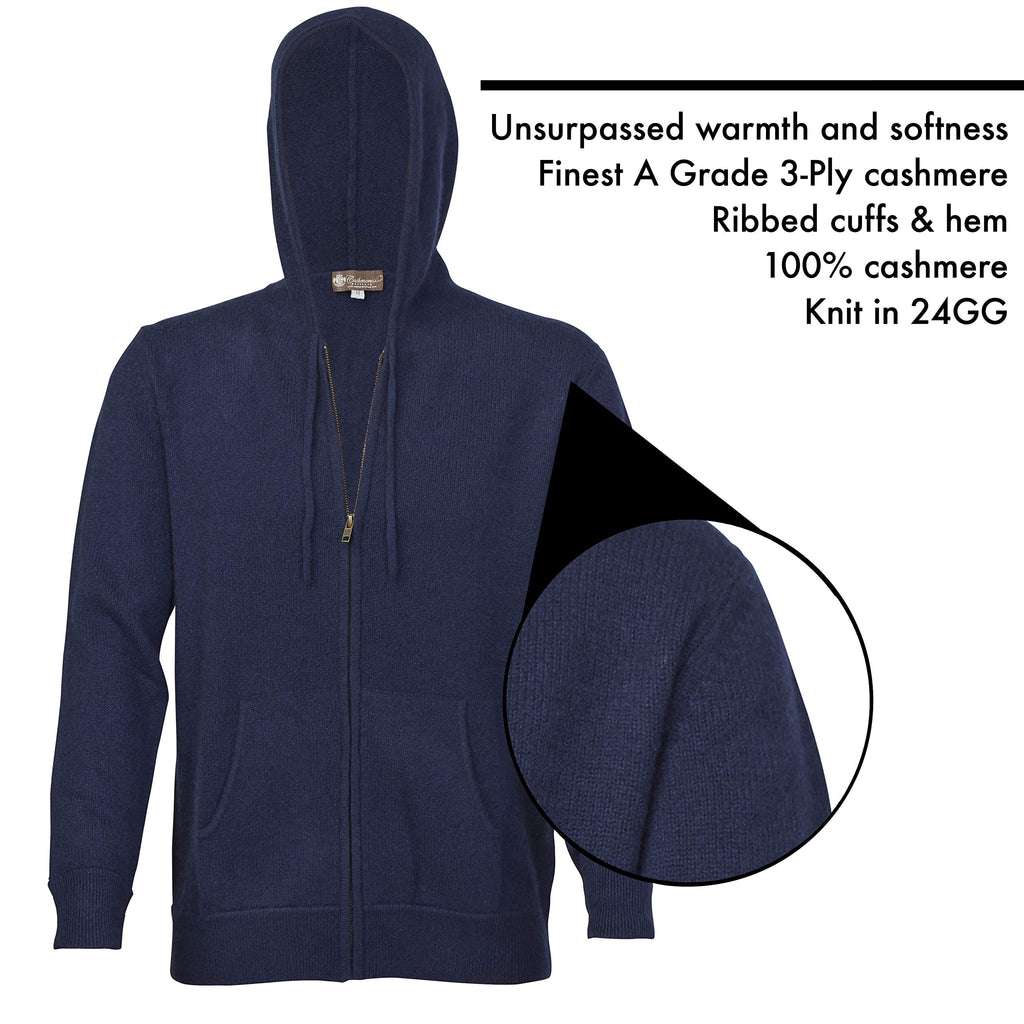 Cashmere Boutique Men's Pure Cashmere Full-Zip Hoodie