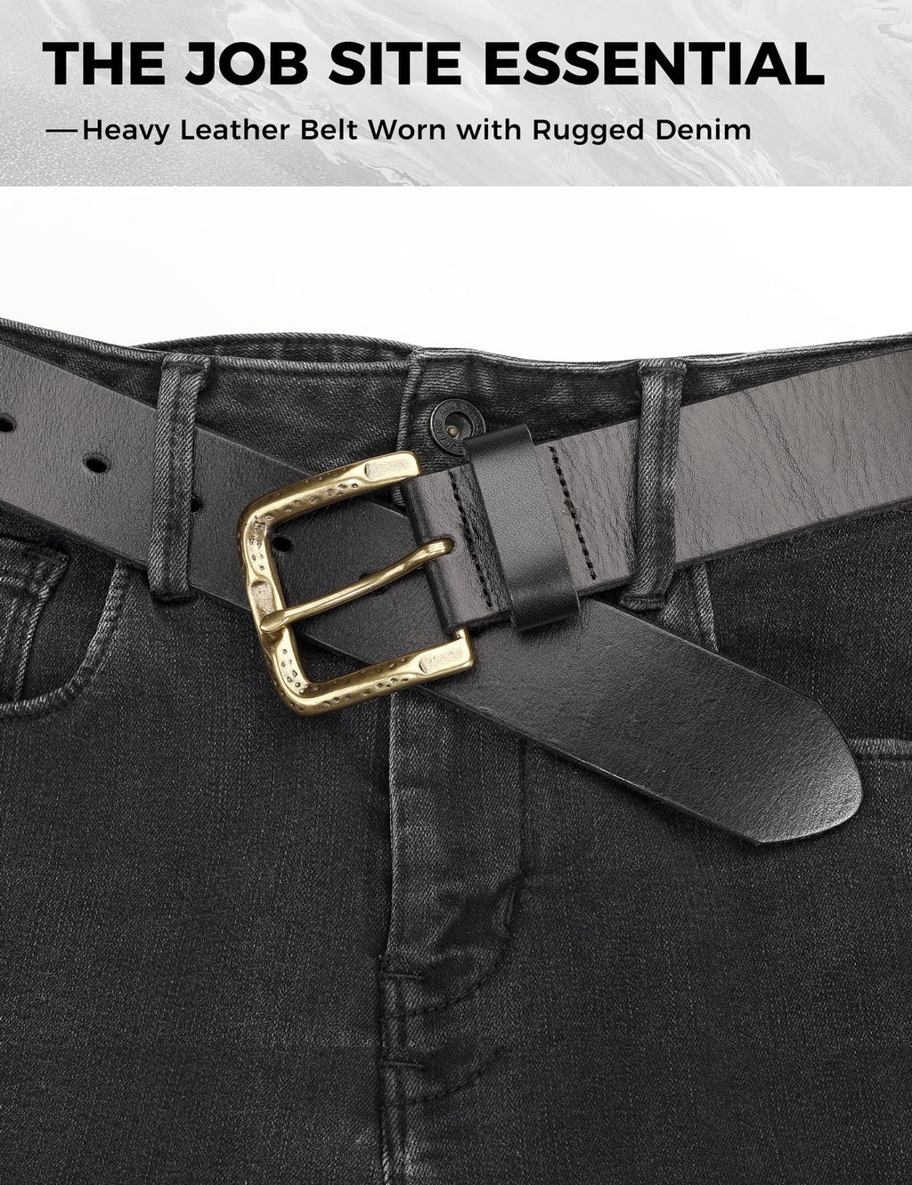 Men's Heavy-Duty Full Grain Leather Work Belt with Buckle
