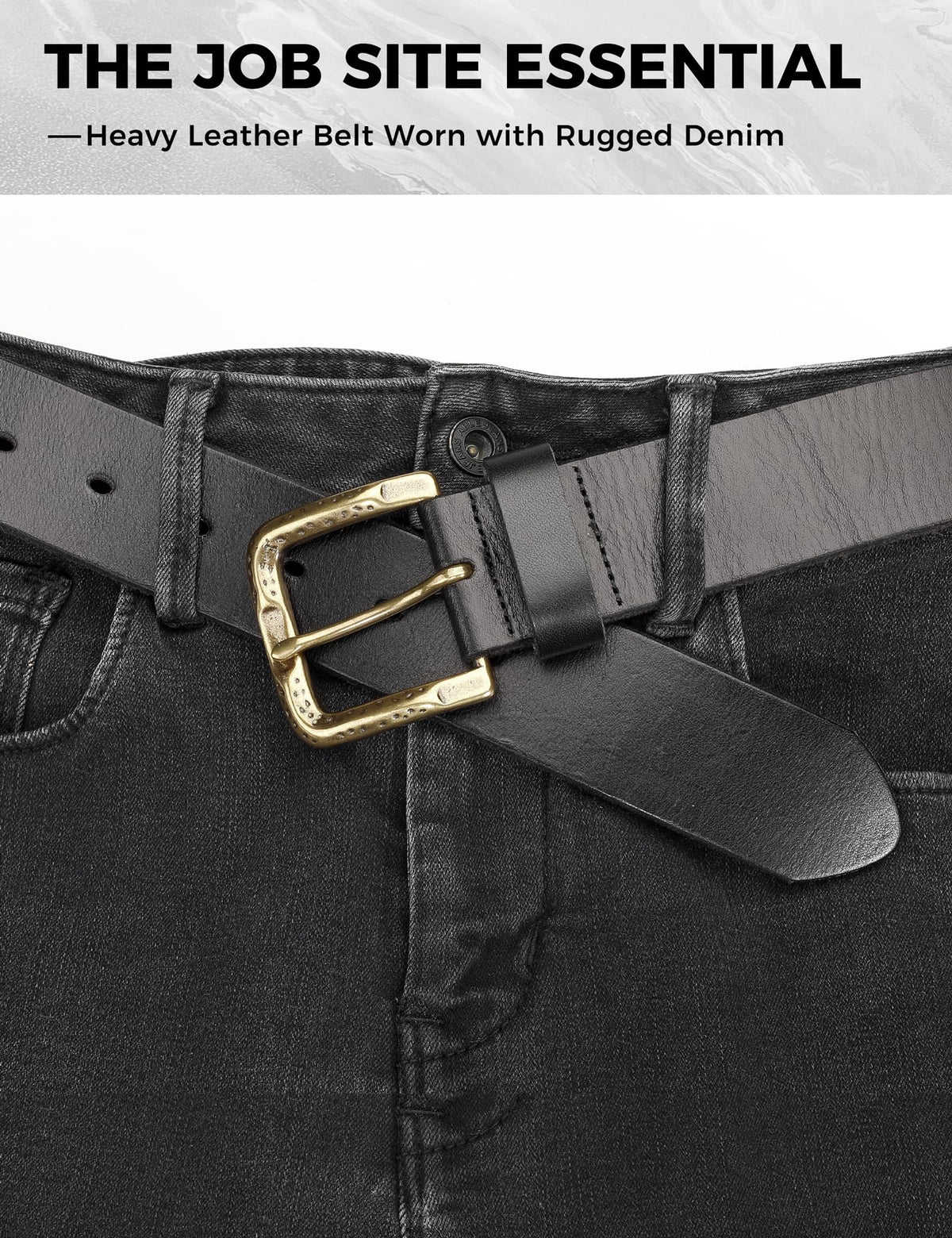 Men's Heavy-Duty Full Grain Leather Work Belt with Buckle
